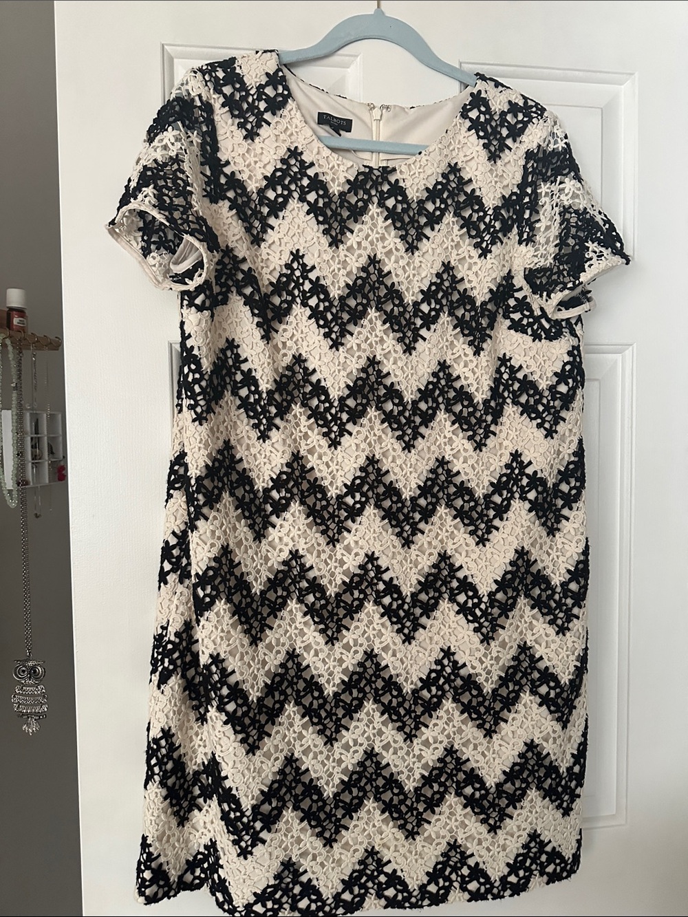 Talbots Black and Cream Chevron Lace Shift Dress
